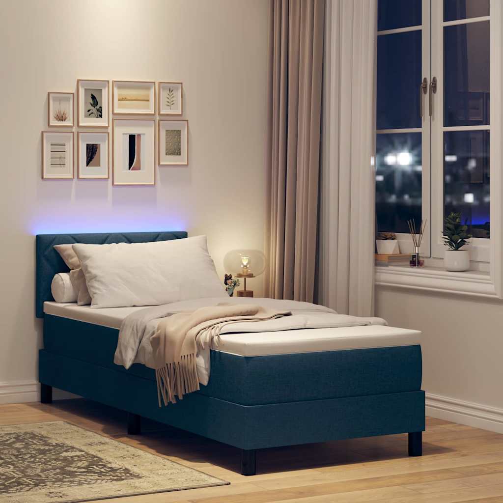 Boxspring bed met matras met LED Blauw 80 x 200 cm Stof is nu te koop bij PeponiXL, paradijselijk wonen!