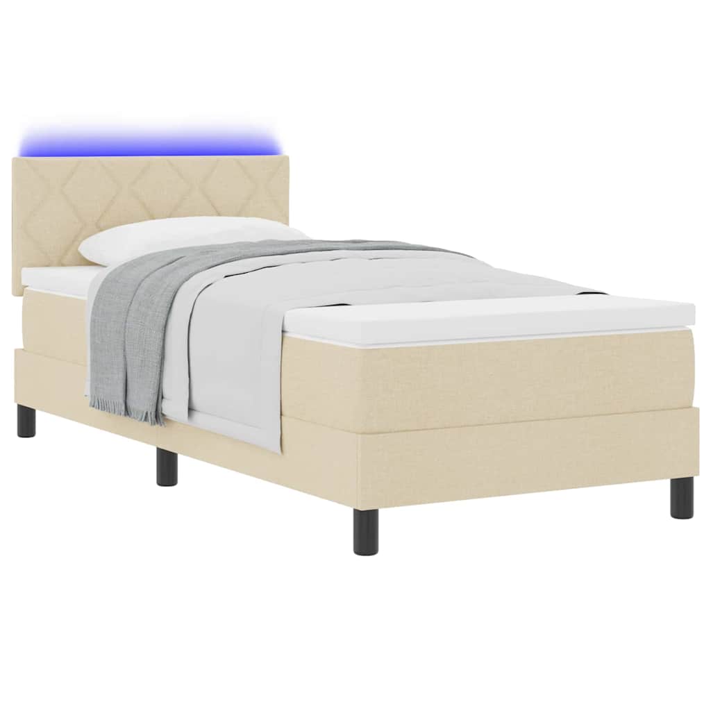 Boxspring bed met matras met LED Crème 90 x 190 cm Stof is nu te koop bij PeponiXL, paradijselijk wonen!