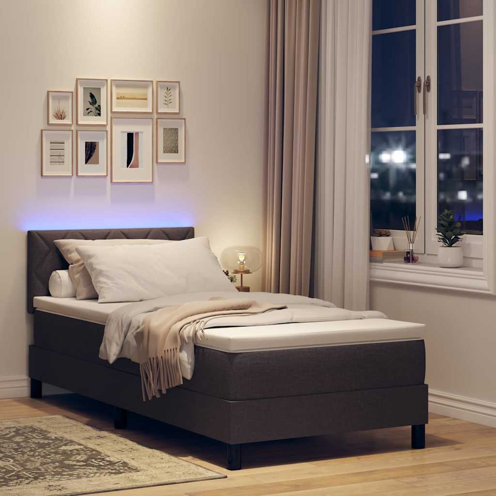 Boxspring bed met matras met LED Donkerbruin 90 x 200 cm Stof is nu te koop bij PeponiXL, paradijselijk wonen!
