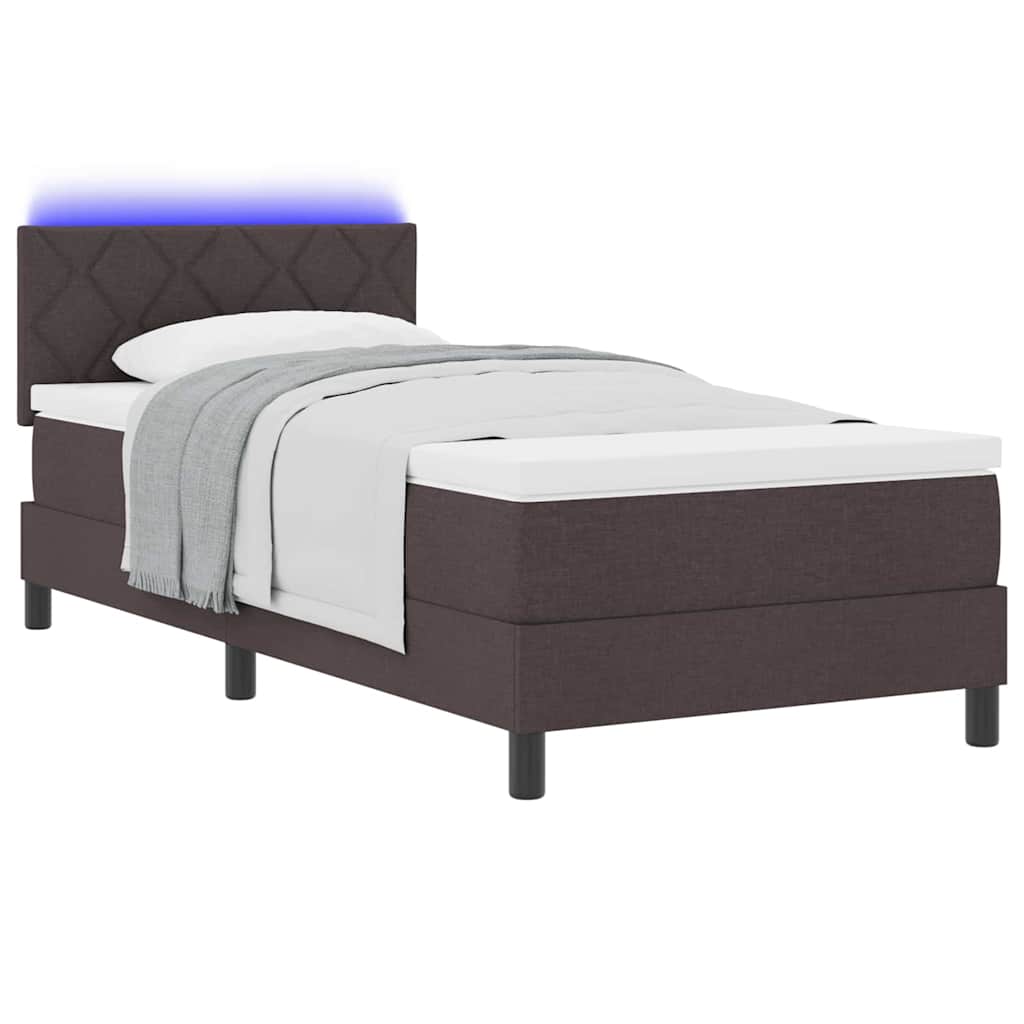 Boxspring bed met matras met LED Donkerbruin 90 x 200 cm Stof is nu te koop bij PeponiXL, paradijselijk wonen!