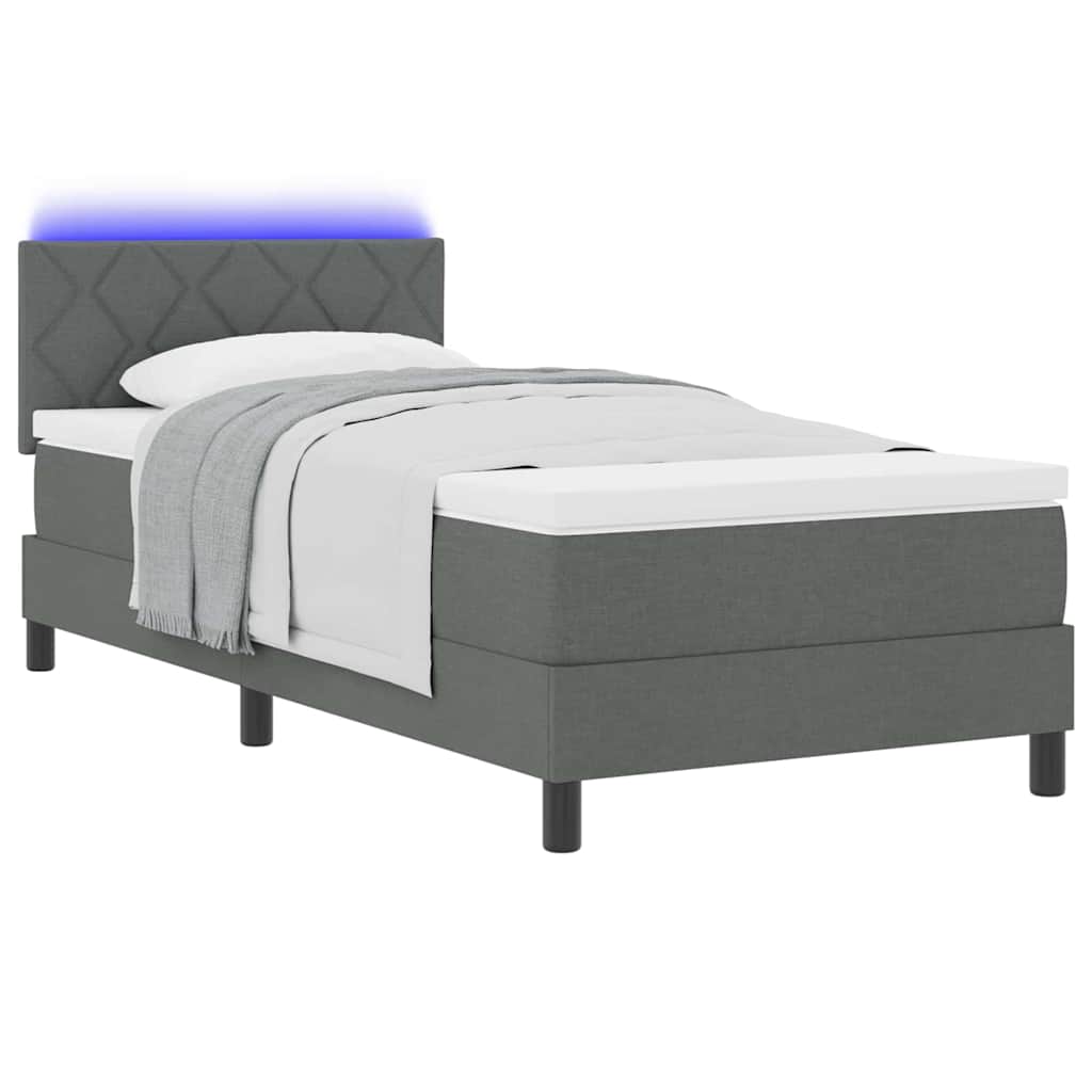 Boxspring bed met matras met LED Donkergrijs 100 x 200 cm Stof is nu te koop bij PeponiXL, paradijselijk wonen!