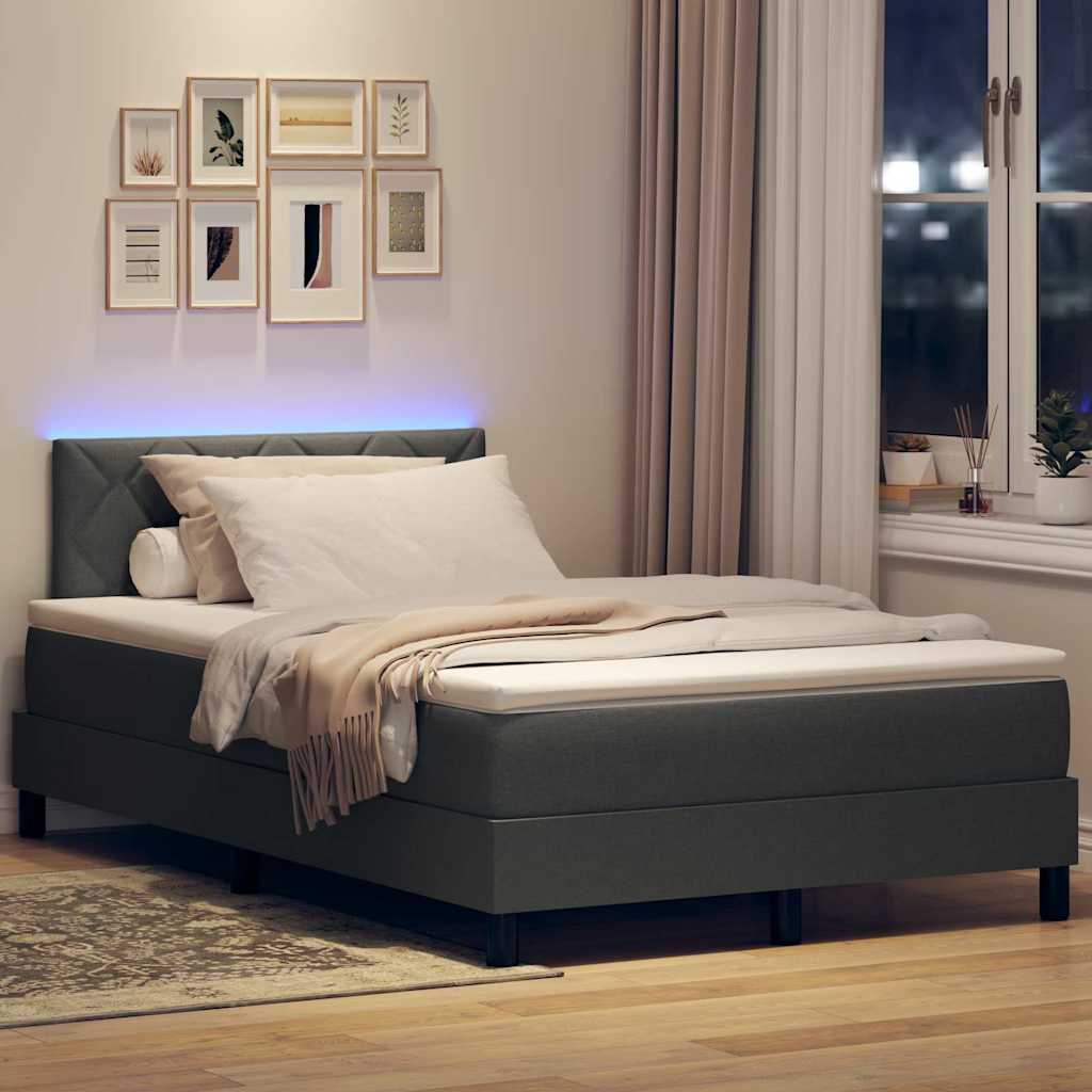 Boxspring bed met matras met LED Donkergrijs 120 x 200 cm Stof is nu te koop bij PeponiXL, paradijselijk wonen!