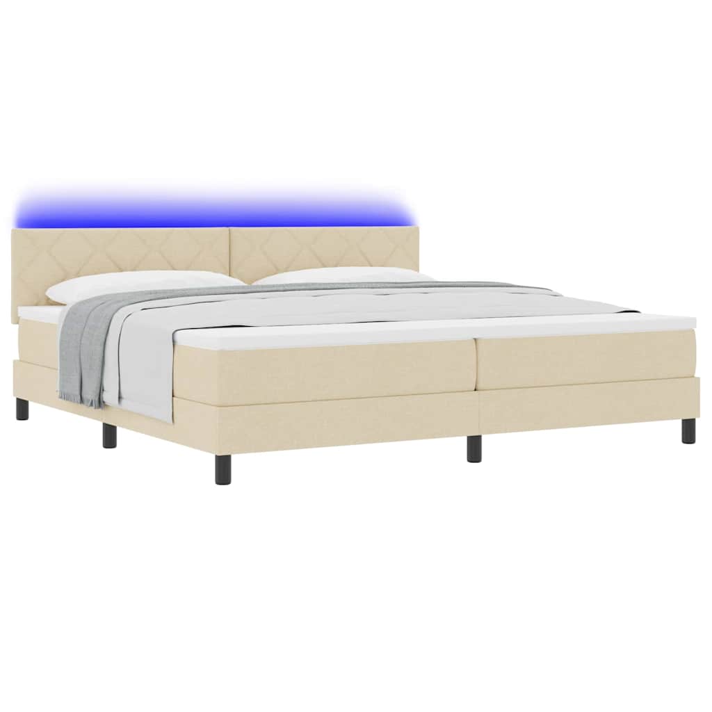 Boxspring bed met matras met LED Crème 200 x 200 cm Stof is nu te koop bij PeponiXL, paradijselijk wonen!