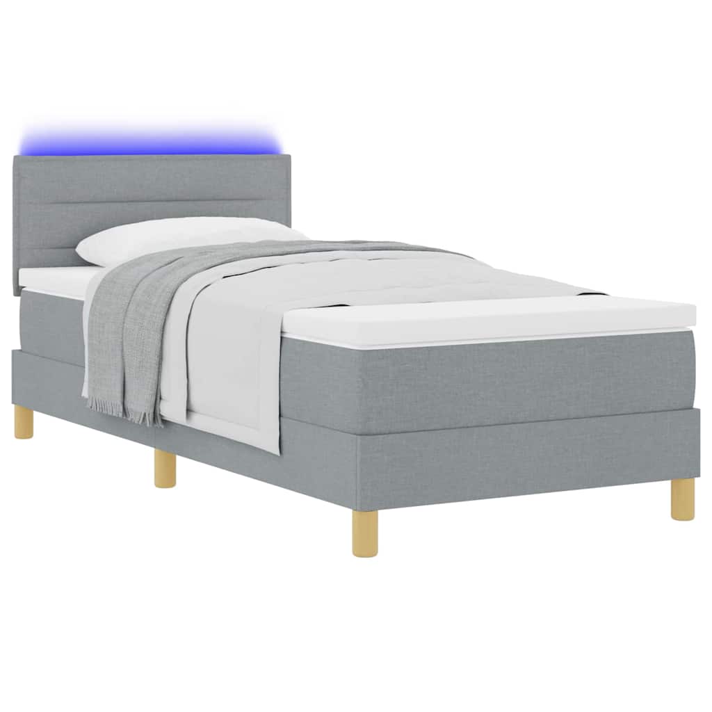 LED Box Spring Bed met hoofdeinde Lichtgrijs 80 x 200 cm Stof is nu te koop bij PeponiXL, paradijselijk wonen!