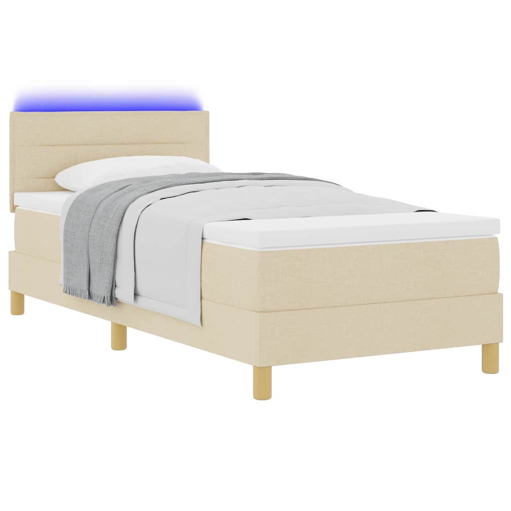 LED Box Spring Bed met hoofdeinde Crème 80 x 200 cm Stof is nu te koop bij PeponiXL, paradijselijk wonen!