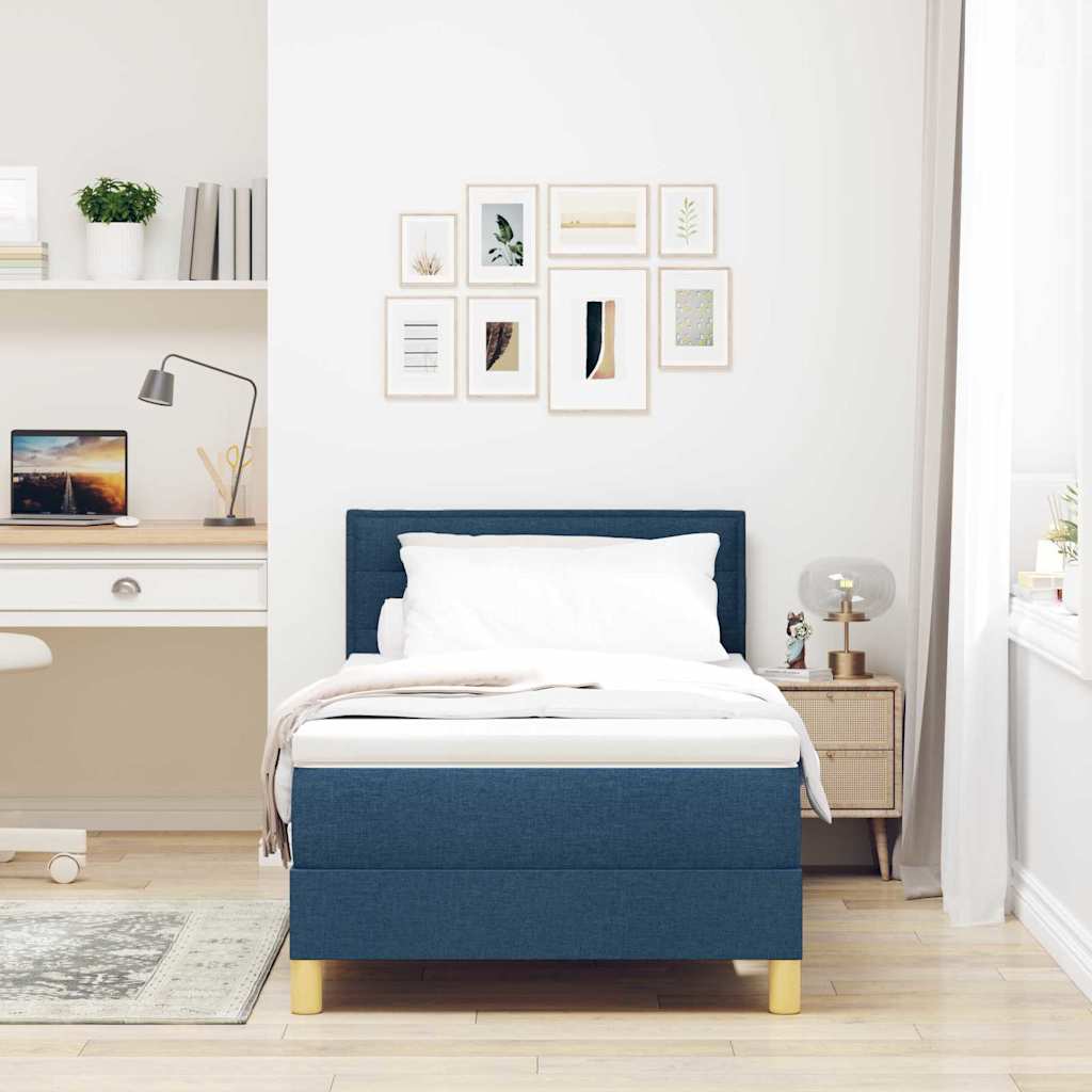 LED Box Spring Bed met hoofdeinde Blauw 90 x 190 cm Stof is nu te koop bij PeponiXL, paradijselijk wonen!