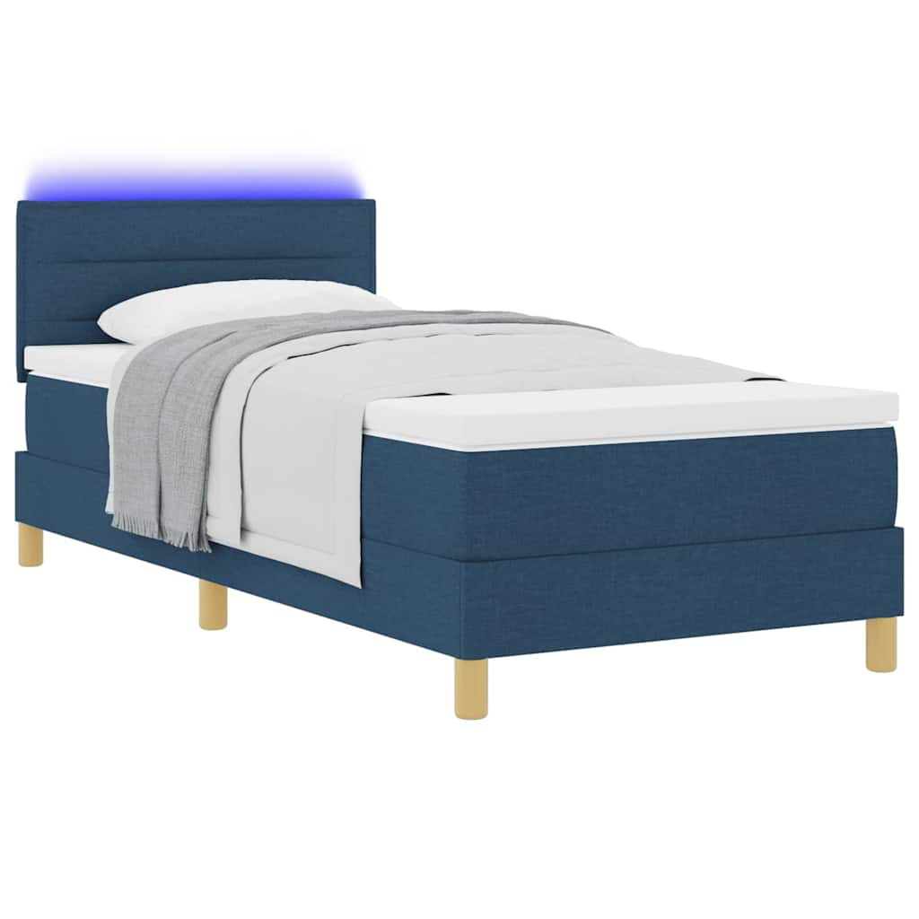 LED Box Spring Bed met hoofdeinde Blauw 90 x 190 cm Stof is nu te koop bij PeponiXL, paradijselijk wonen!