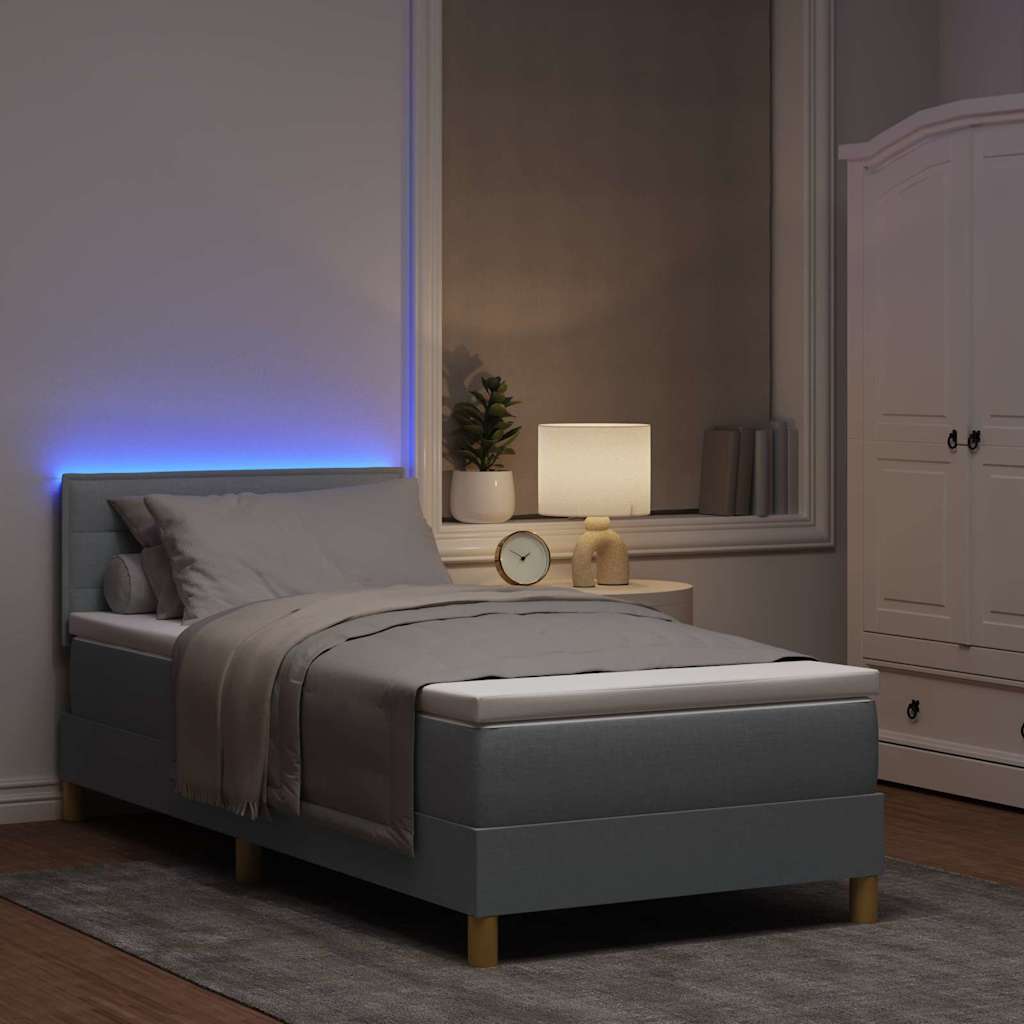 LED Box Spring Bed met matras Lichtgrijs 90 x 200 cm Stof is nu te koop bij PeponiXL, paradijselijk wonen!