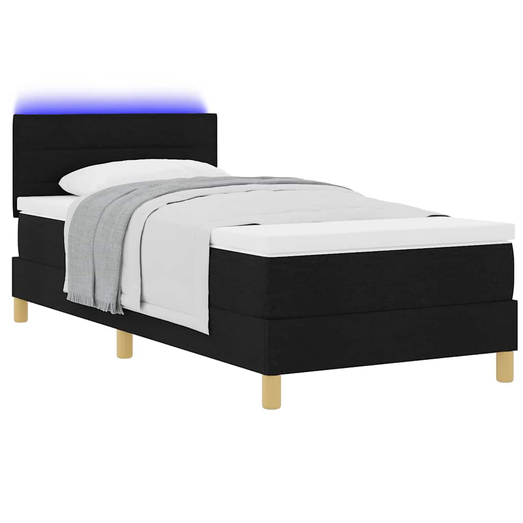 LED Box Spring Bed met hoofdeinde Zwart 90 x 200 cm Stof is nu te koop bij PeponiXL, paradijselijk wonen!