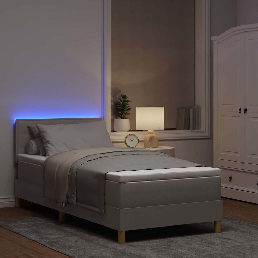 LED Box Spring Bed met hoofdeinde Taupe 90 x 200 cm Stof is nu te koop bij PeponiXL, paradijselijk wonen!