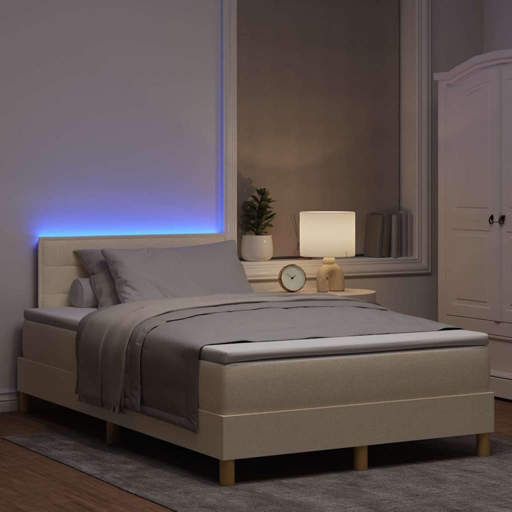 LED Box Spring Bed met hoofdeinde Crème 120 x 200 cm Stof is nu te koop bij PeponiXL, paradijselijk wonen!