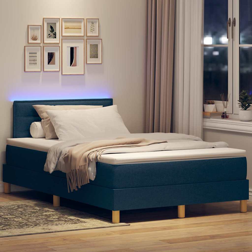 LED Box Spring Bed met hoofdeinde Blauw 120 x 200 cm Stof is nu te koop bij PeponiXL, paradijselijk wonen!