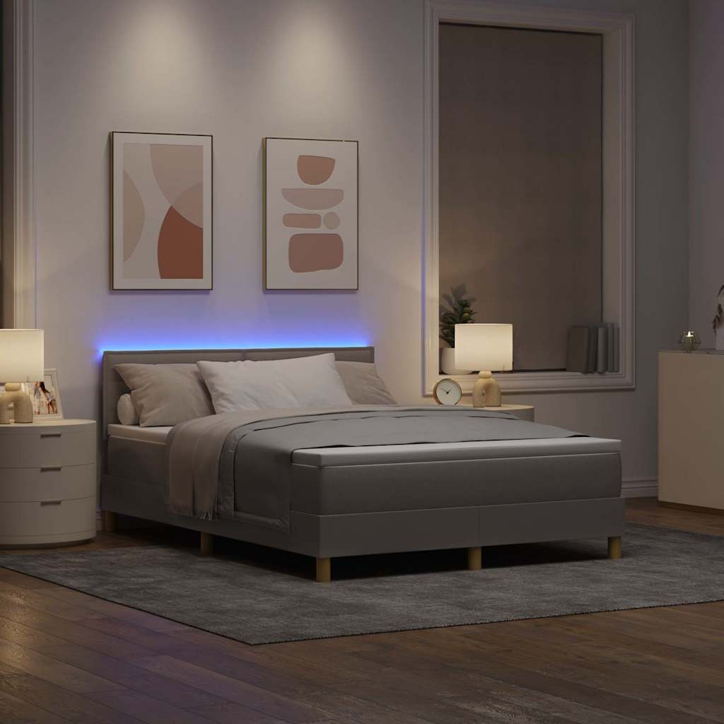 LED Box Spring Bed met hoofdeinde Taupe 140 x 200 cm Stof is nu te koop bij PeponiXL, paradijselijk wonen!