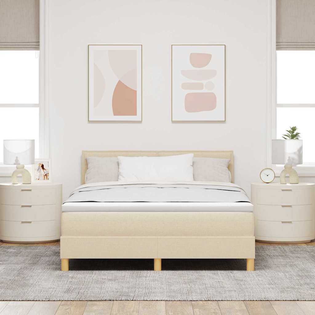 LED Box Spring Bed met hoofdeinde Crème 140 x 200 cm Stof is nu te koop bij PeponiXL, paradijselijk wonen!
