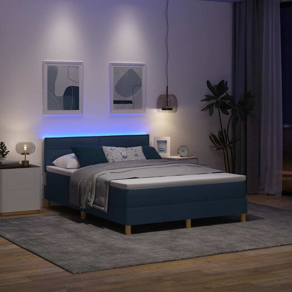 LED Box Spring Bed met hoofdeinde Blauw 160 x 200 cm Stof is nu te koop bij PeponiXL, paradijselijk wonen!