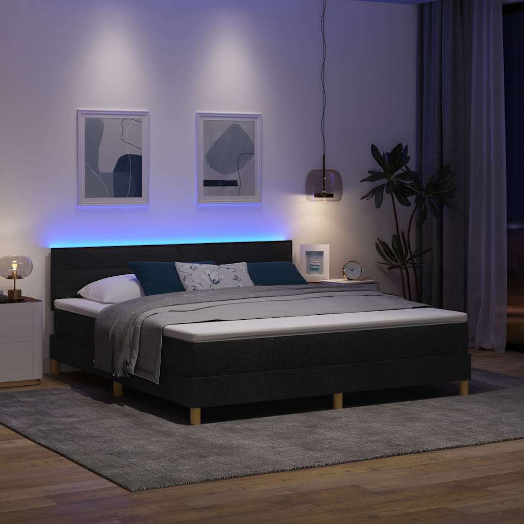 LED Box Spring Bed met hoofdeinde Zwart 180 x 200 cm Stof