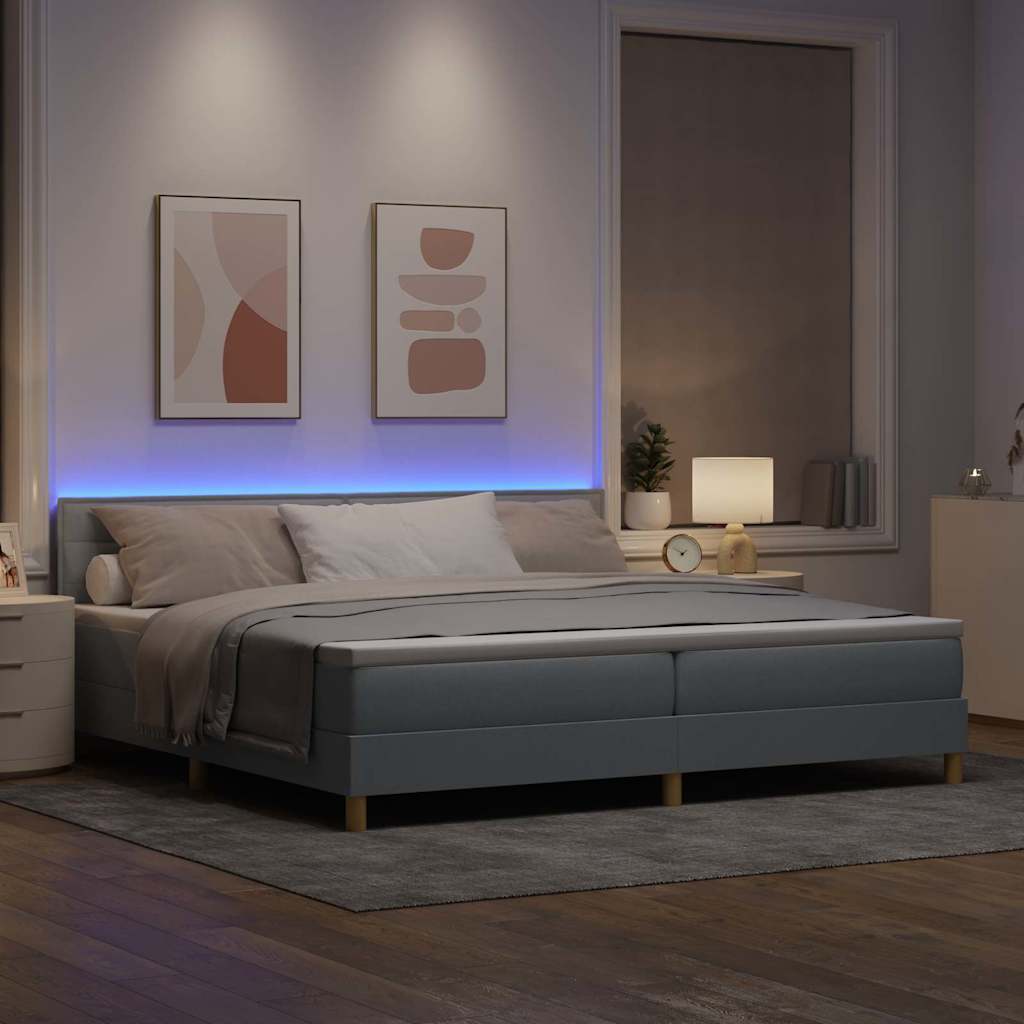 LED Box Spring Bed met hoofdeinde Lichtgrijs 200 x 200 cm Stof is nu te koop bij PeponiXL, paradijselijk wonen!