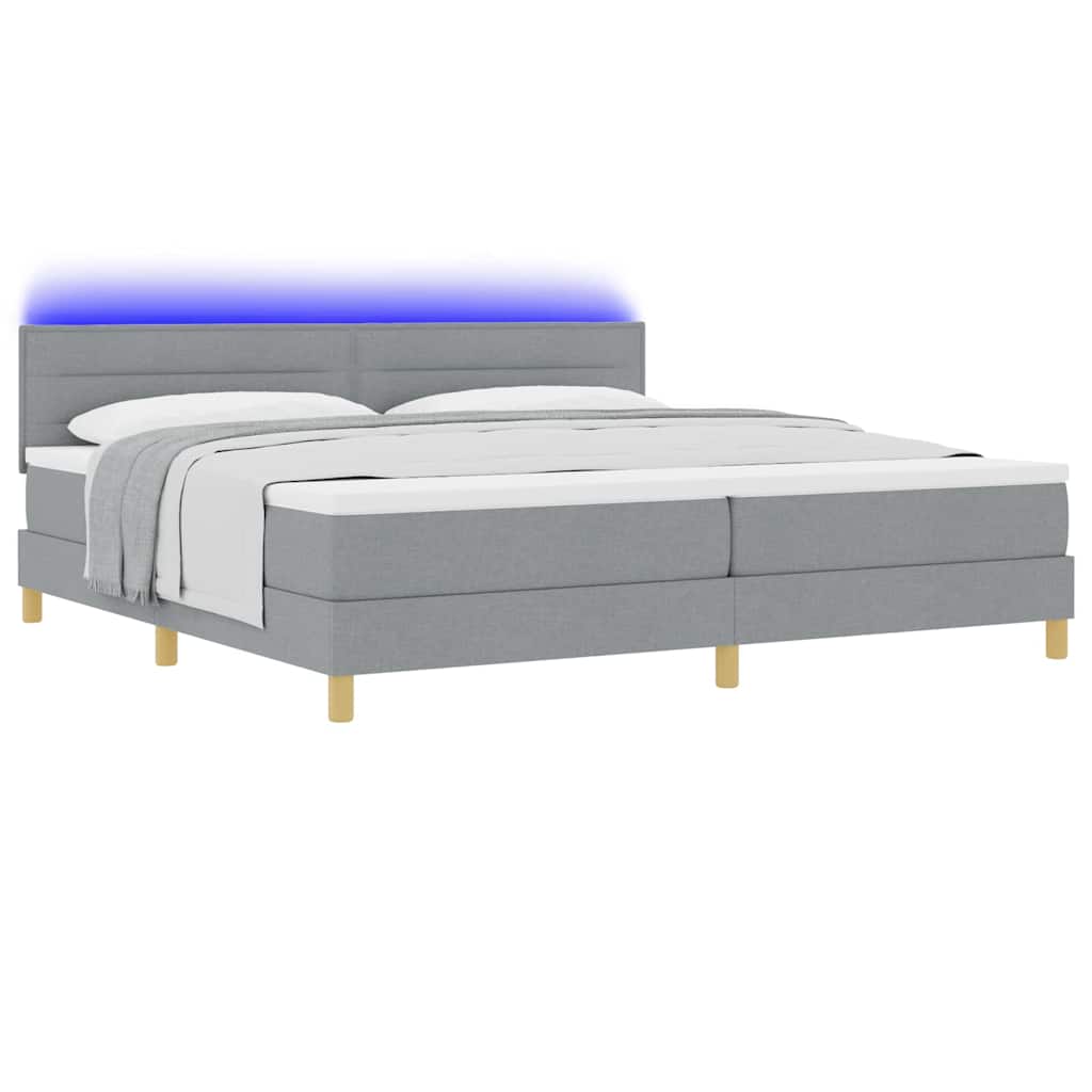LED Box Spring Bed met hoofdeinde Lichtgrijs 200 x 200 cm Stof is nu te koop bij PeponiXL, paradijselijk wonen!