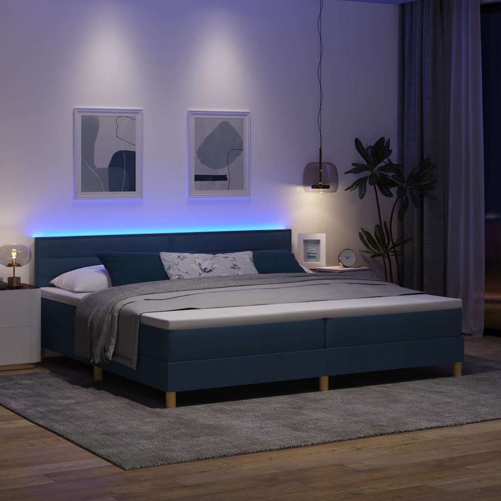 LED Box Spring Bed met hoofdeinde Blauw 200 x 200 cm Stof