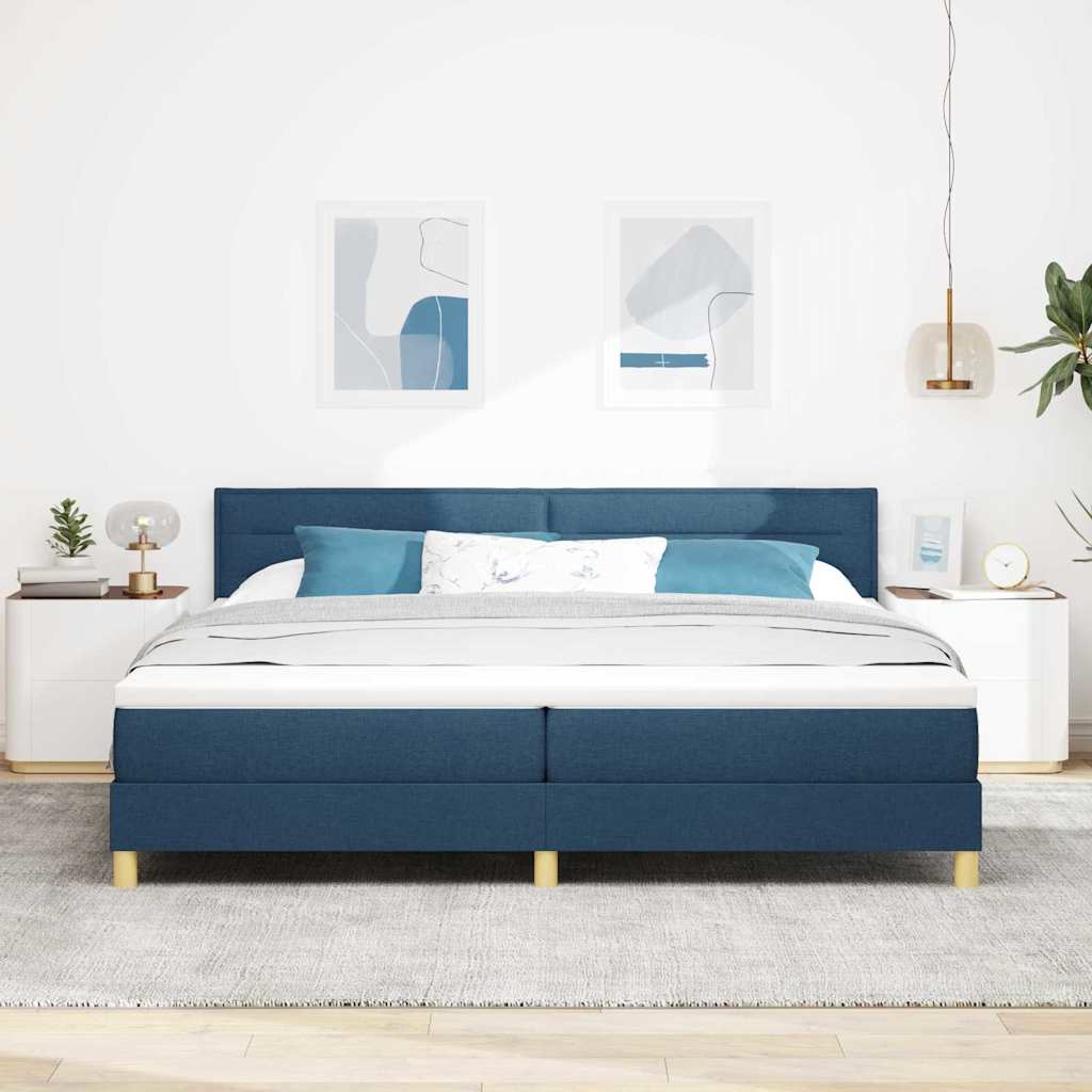 LED Box Spring Bed met hoofdeinde Blauw 200 x 200 cm Stof