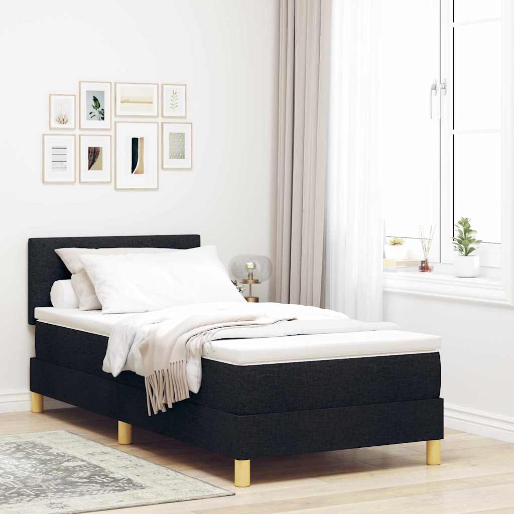 LED Box Spring Bed met hoofdeinde Zwart 90 x 190 cm Stof is nu te koop bij PeponiXL, paradijselijk wonen!