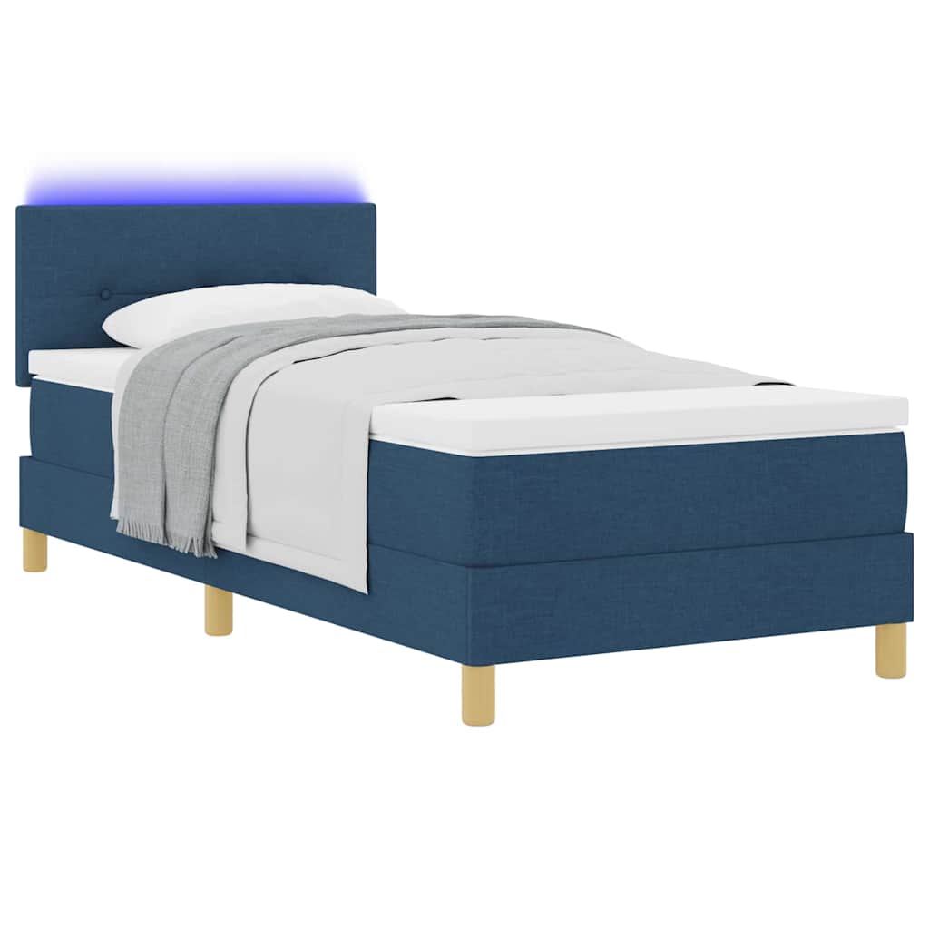 LED Box Spring Bed met hoofdeinde Blauw 90 x 190 cm Stof is nu te koop bij PeponiXL, paradijselijk wonen!