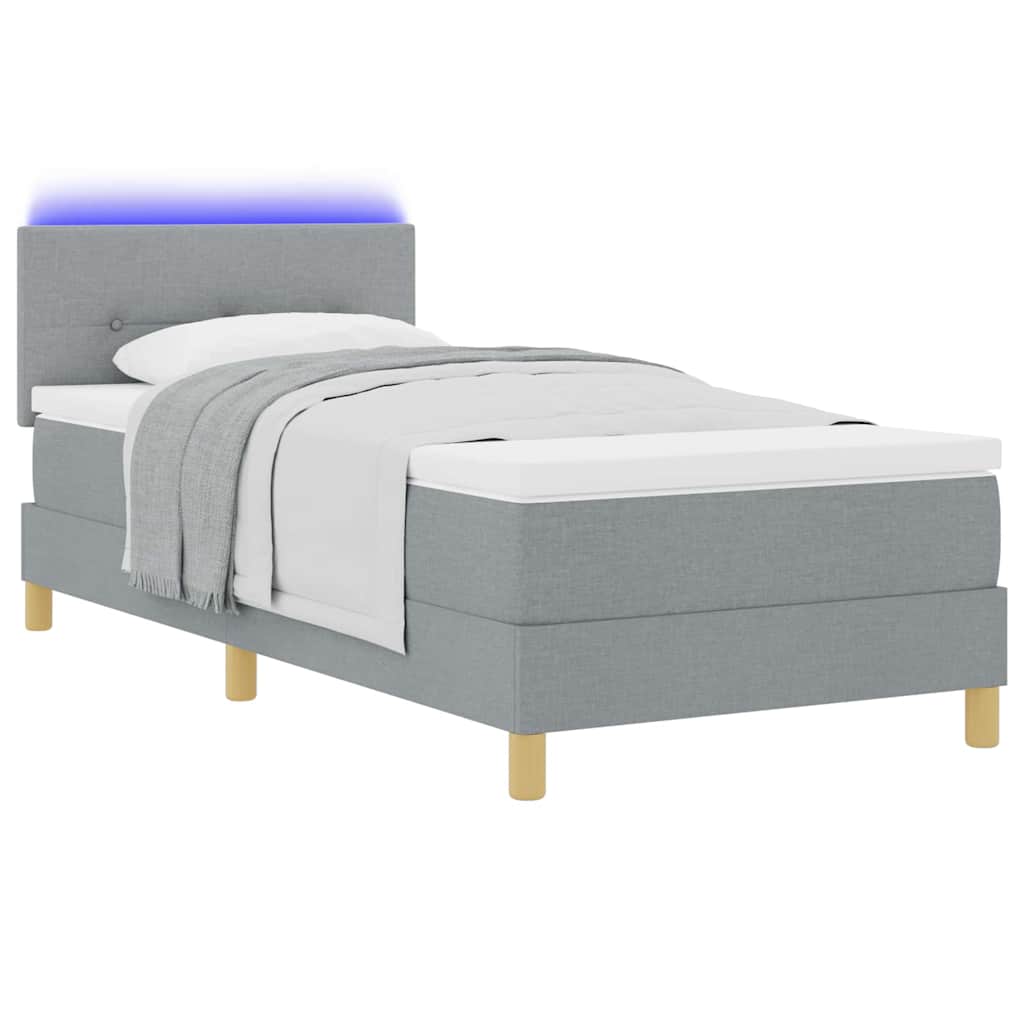 LED Box Spring Bed met hoofdeinde Lichtgrijs 90 x 200 cm Stof is nu te koop bij PeponiXL, paradijselijk wonen!