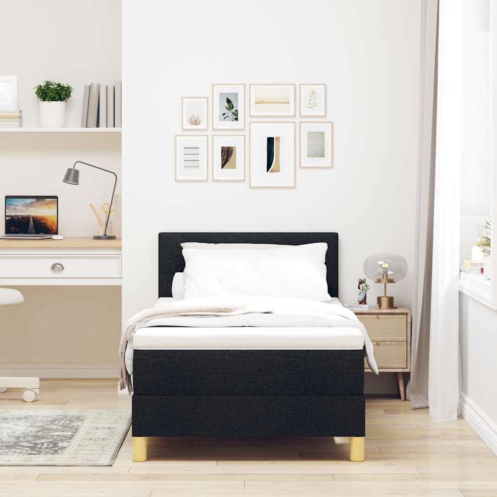 LED Box Spring Bed met hoofdeinde Zwart 90 x 200 cm Stof is nu te koop bij PeponiXL, paradijselijk wonen!