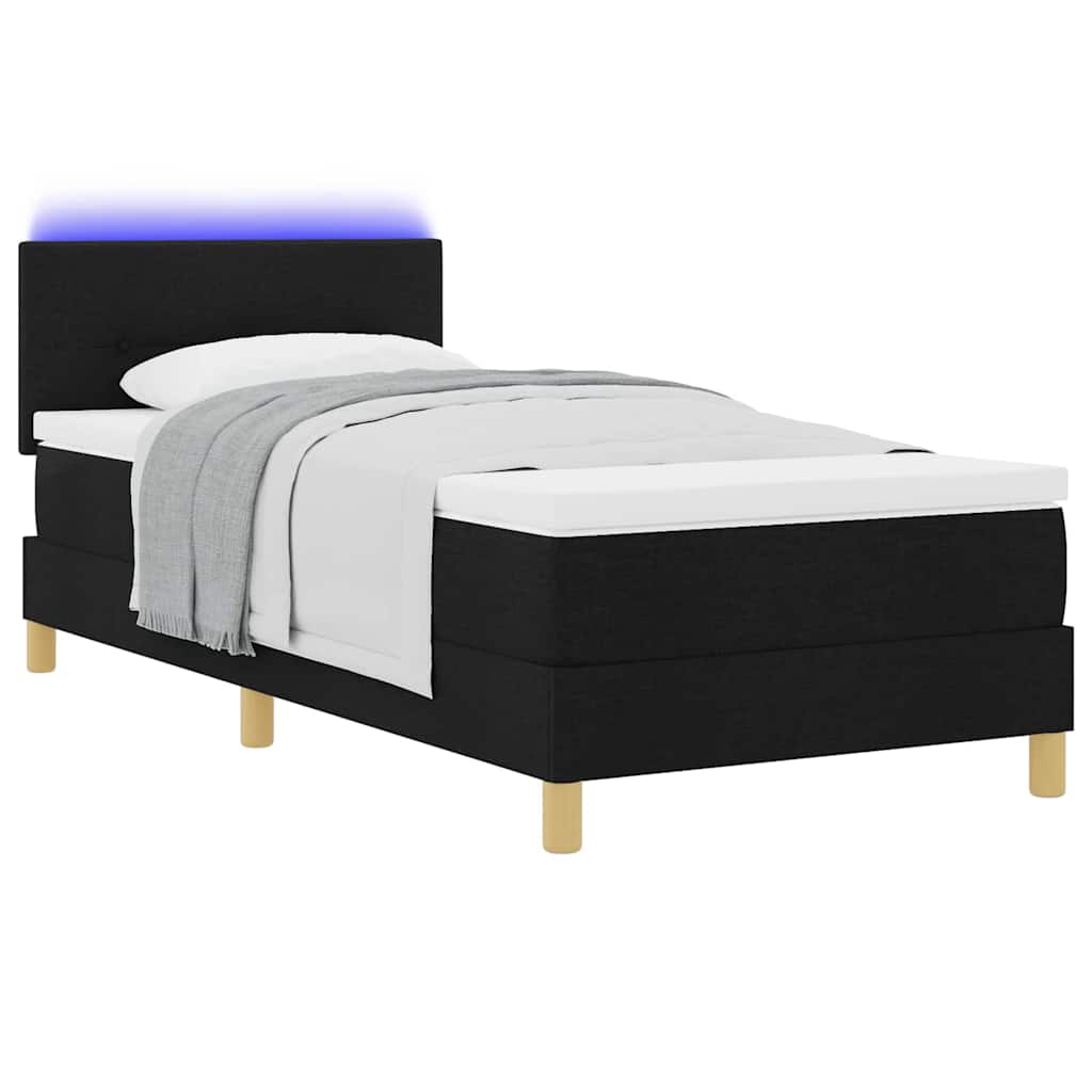 LED Box Spring Bed met hoofdeinde Zwart 90 x 200 cm Stof is nu te koop bij PeponiXL, paradijselijk wonen!