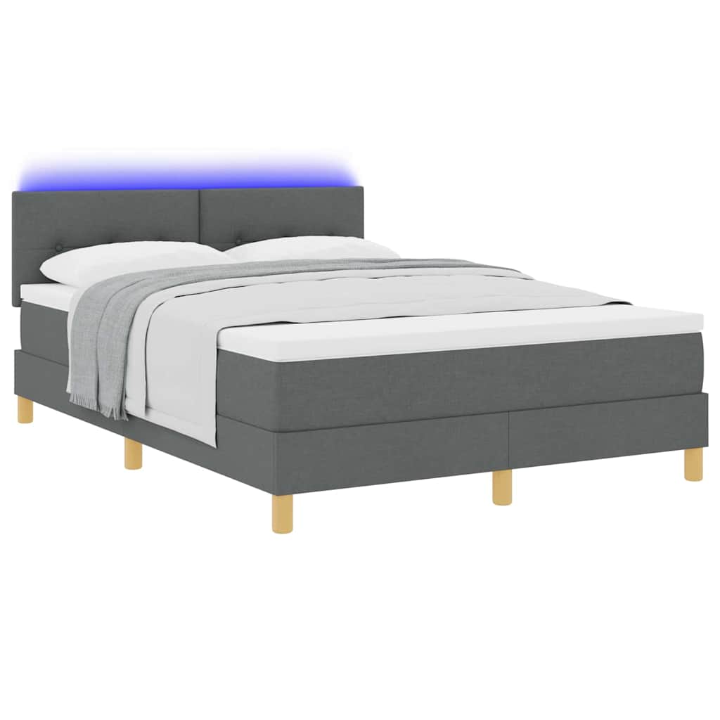 LED Box Spring Bed met kussen Donkergrijs 140 x 190 cm Stof is nu te koop bij PeponiXL, paradijselijk wonen!