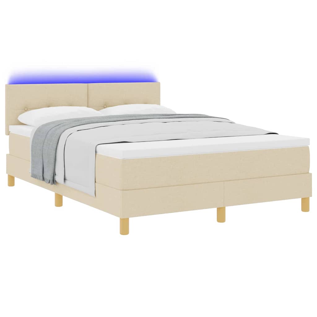 LED Box Spring Bed met hoofdeinde Crème 140 x 190 cm Stof is nu te koop bij PeponiXL, paradijselijk wonen!