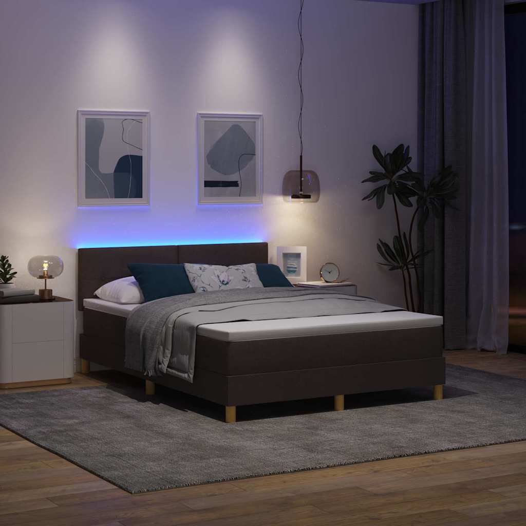 LED Box Spring Bed met kussen Donkerbruin 140 x 200 cm Stof is nu te koop bij PeponiXL, paradijselijk wonen!