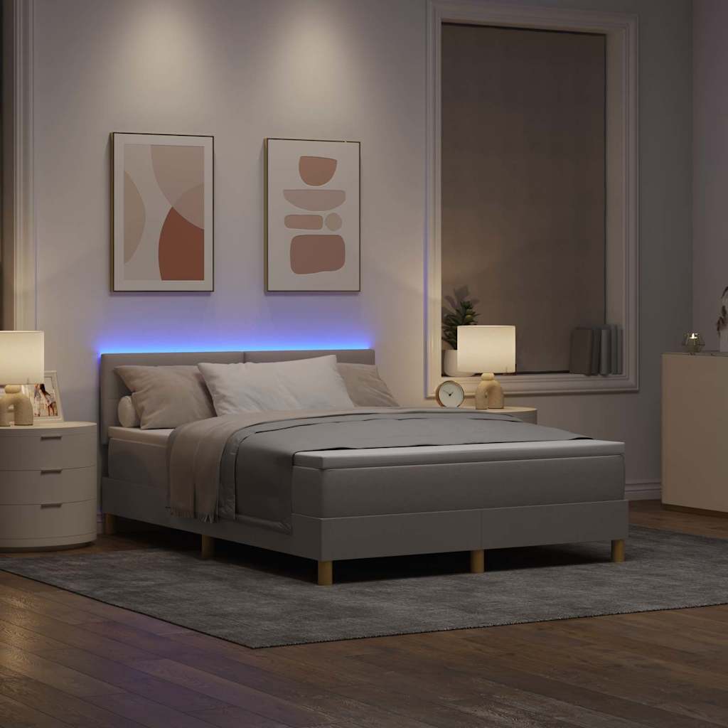 LED Box Spring Bed met hoofdeinde Taupe 140 x 200 cm Stof is nu te koop bij PeponiXL, paradijselijk wonen!