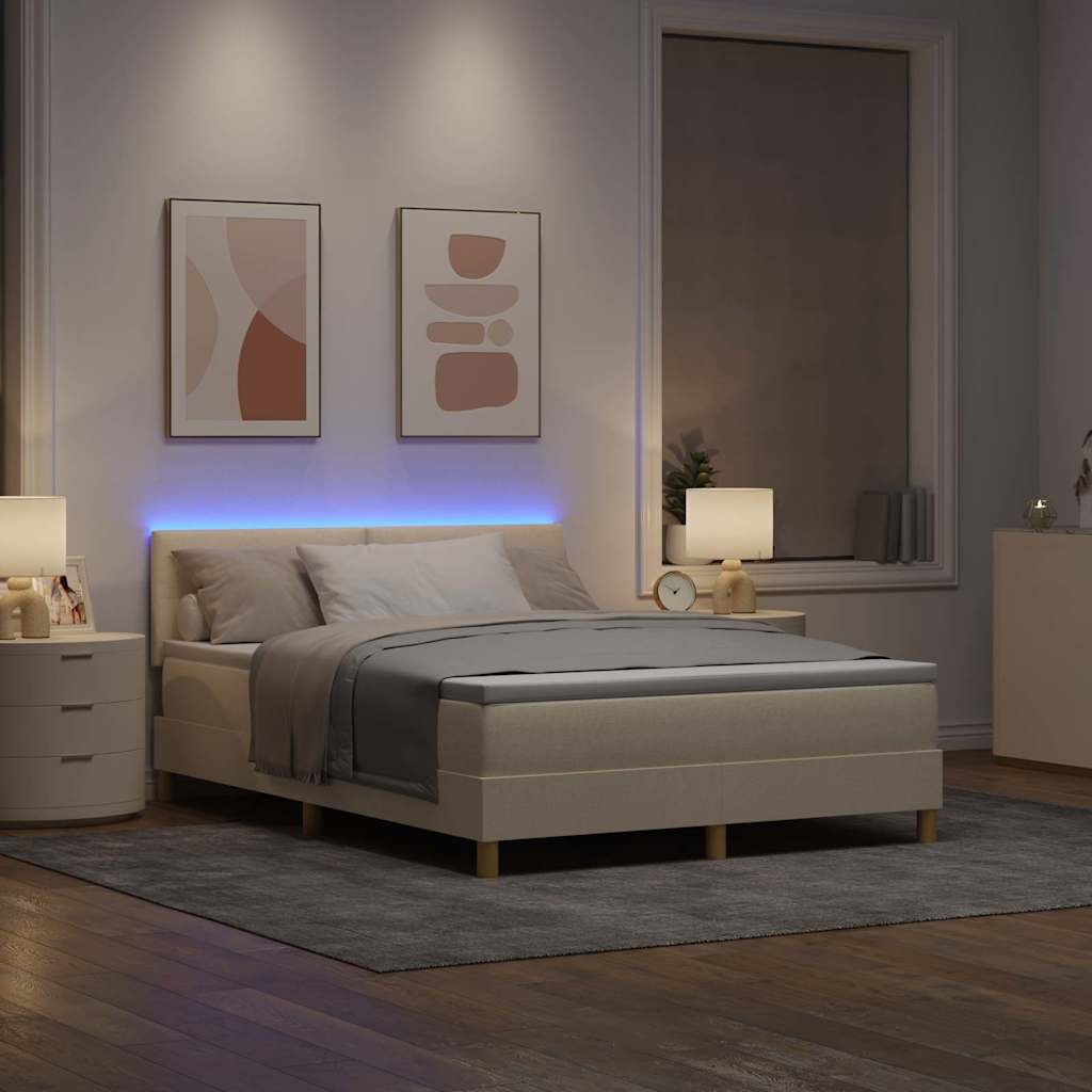 LED Box Spring Bed met hoofdeinde Crème 140 x 200 cm Stof is nu te koop bij PeponiXL, paradijselijk wonen!