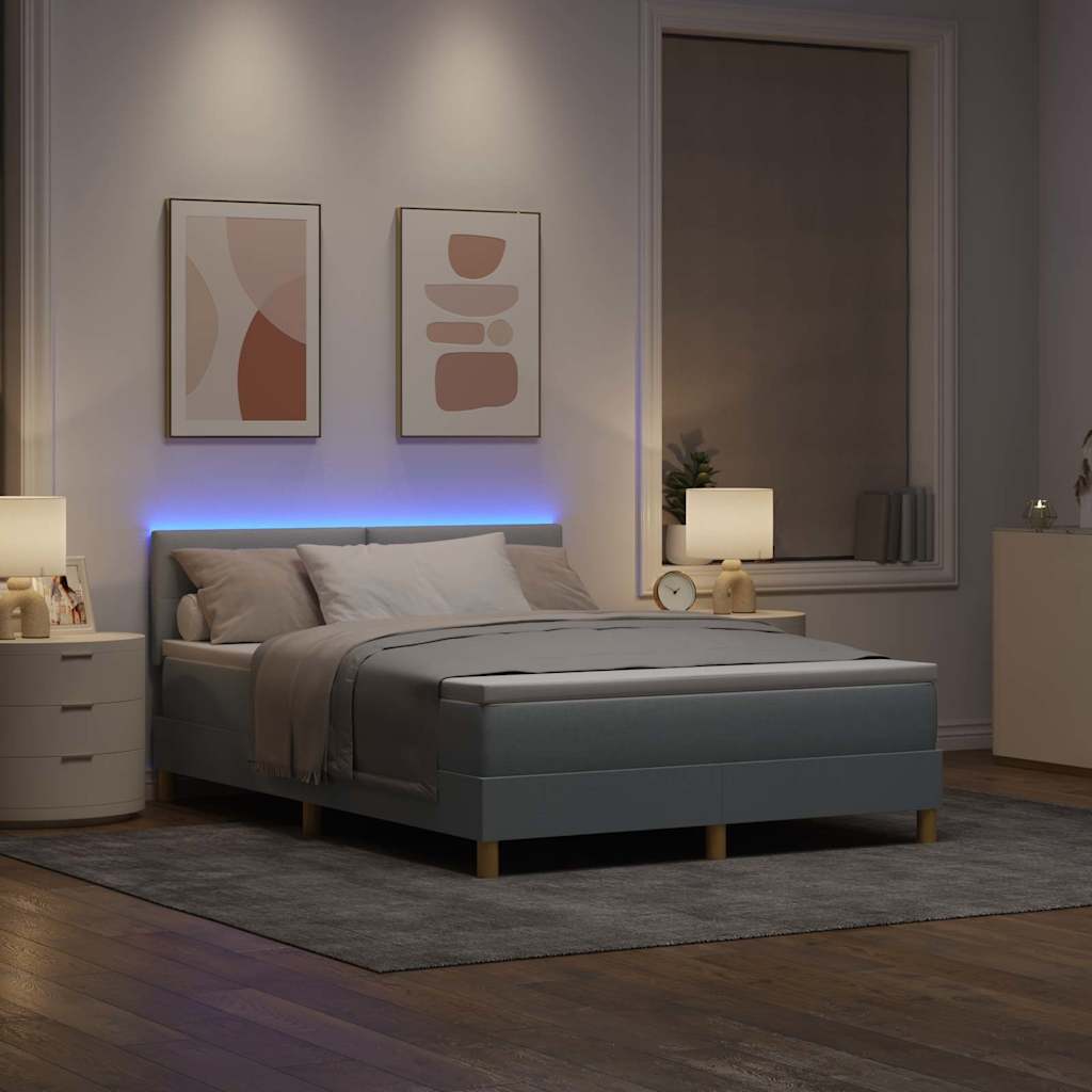 LED Box Spring Bed met hoofdeinde Lichtgrijs 160 x 200 cm Stof is nu te koop bij PeponiXL, paradijselijk wonen!