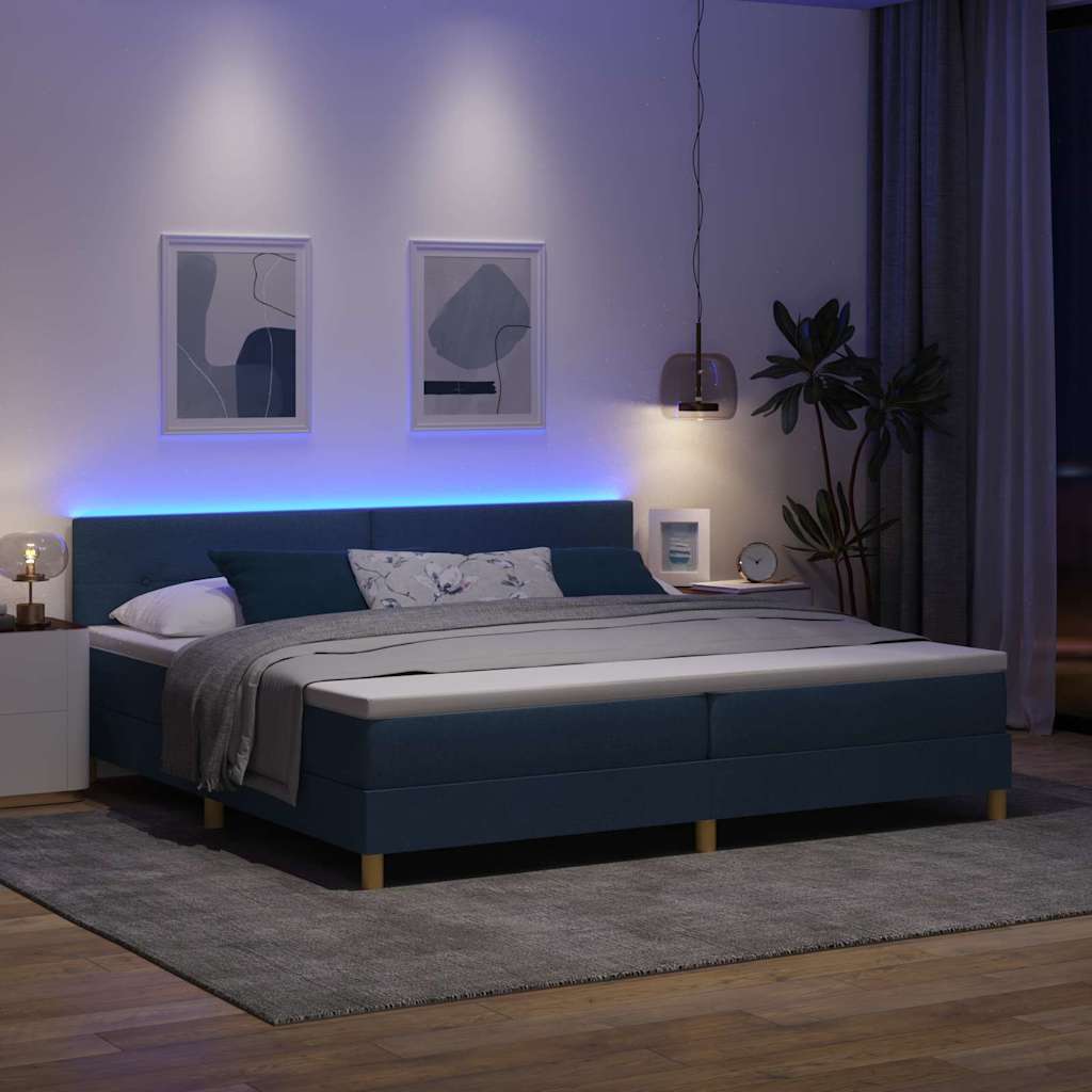 LED Box Spring Bed met hoofdeinde Blauw 200 x 200 cm Stof is nu te koop bij PeponiXL, paradijselijk wonen!
