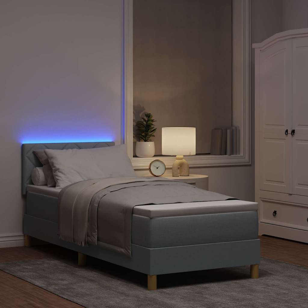 LED Box Spring Bed met hoofdeinde Lichtgrijs 80 x 200 cm Stof is nu te koop bij PeponiXL, paradijselijk wonen!
