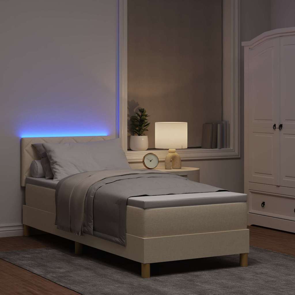 LED Box Spring Bed met hoofdeinde Crème 80 x 200 cm Stof is nu te koop bij PeponiXL, paradijselijk wonen!
