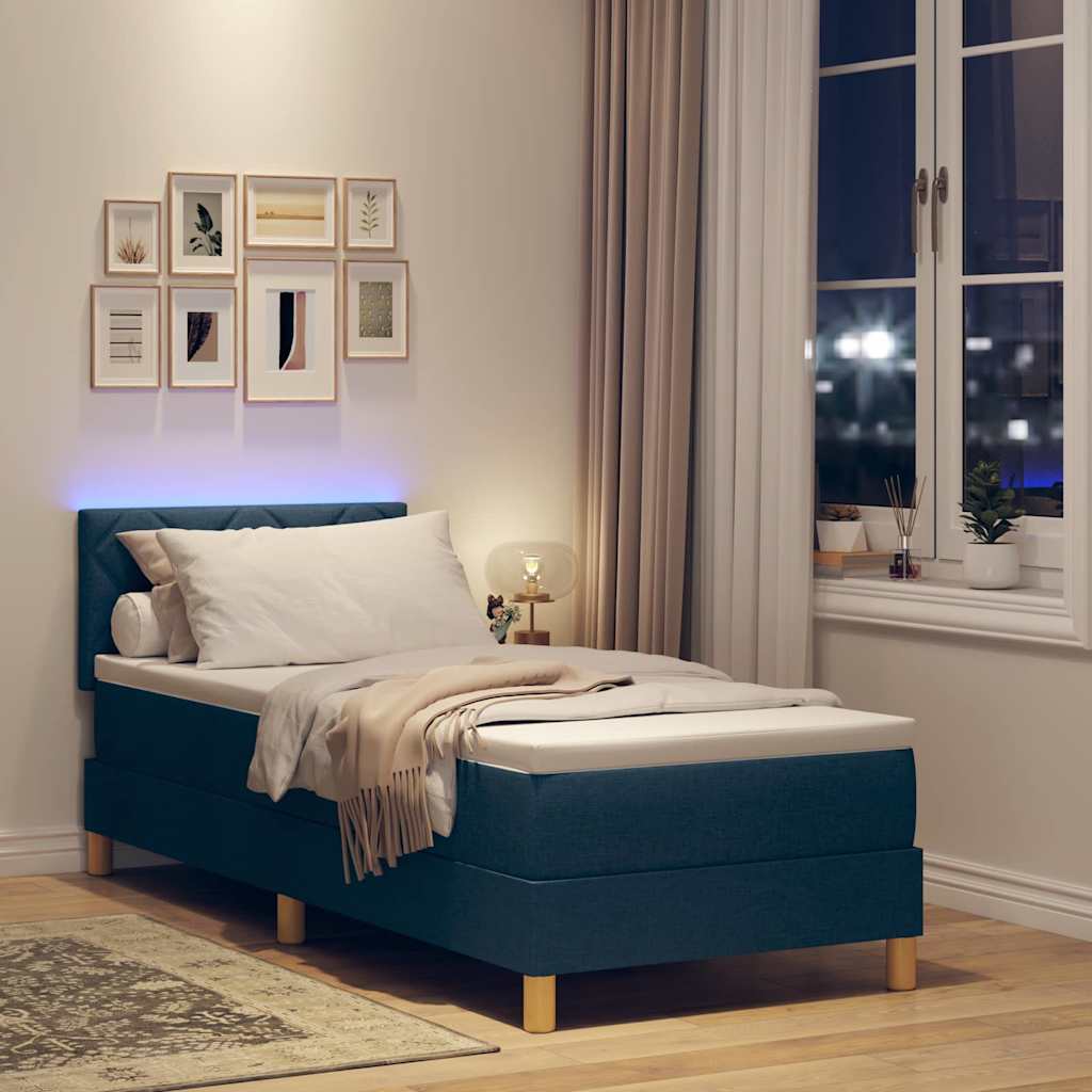 LED Box Spring Bed met hoofdeinde Blauw 80 x 200 cm Stof is nu te koop bij PeponiXL, paradijselijk wonen!