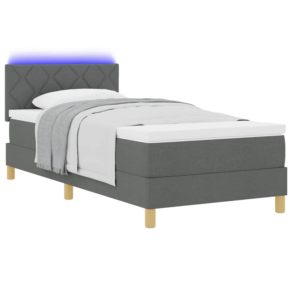 LED Box Spring Bed met hoofdeinde Donkergrijs 90 x 190 cm Stof is nu te koop bij PeponiXL, paradijselijk wonen!