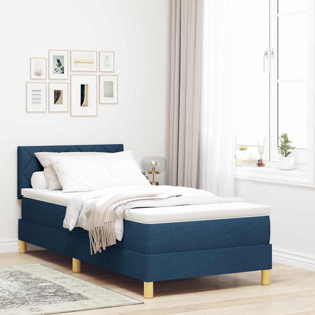 LED Box Spring Bed met kussen Blauw 90 x 190 cm Stof is nu te koop bij PeponiXL, paradijselijk wonen!