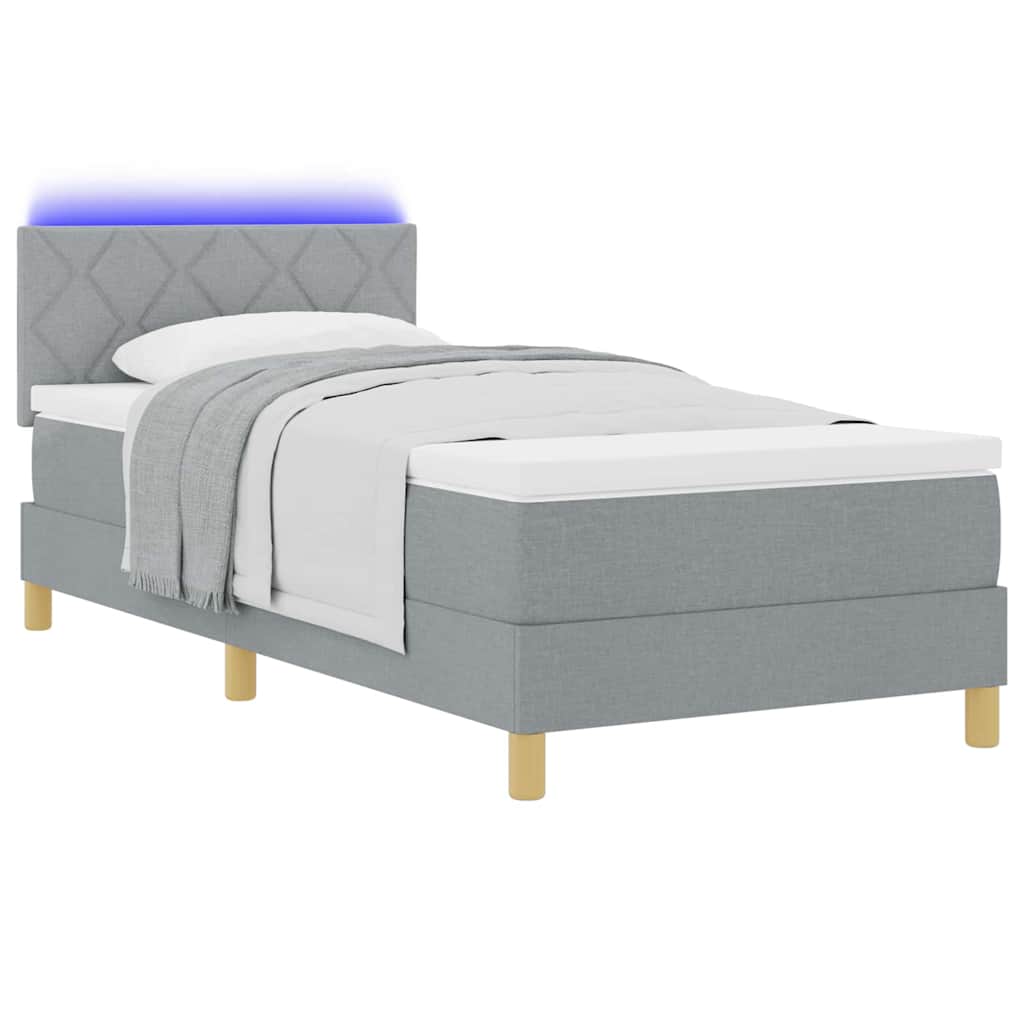 LED Box Spring Bed met hoofdeinde Lichtgrijs 90 x 200 cm Stof is nu te koop bij PeponiXL, paradijselijk wonen!