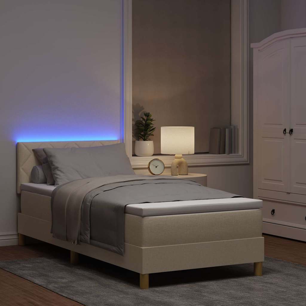 LED Box Spring Bed met matras met LED Crème 90 x 200 cm Stof is nu te koop bij PeponiXL, paradijselijk wonen!