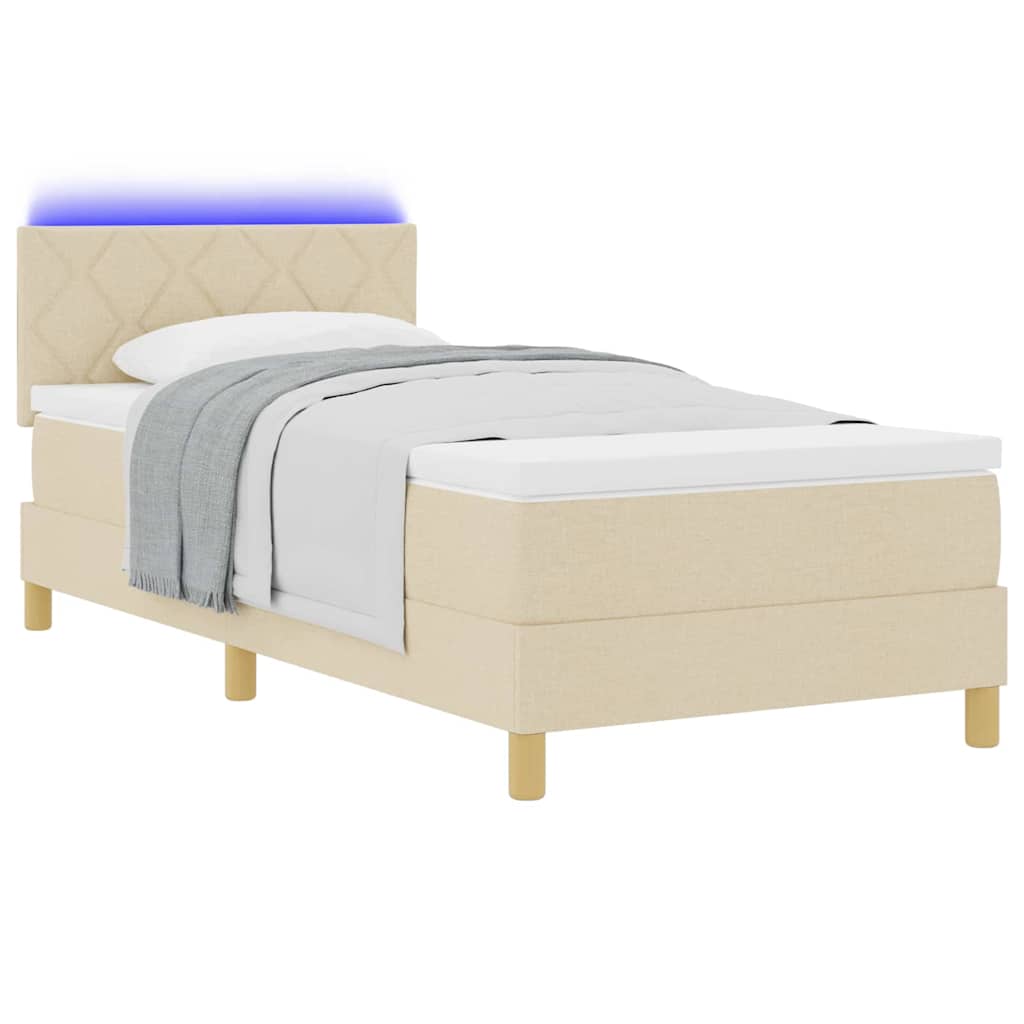 LED Box Spring Bed met matras met LED Crème 90 x 200 cm Stof is nu te koop bij PeponiXL, paradijselijk wonen!