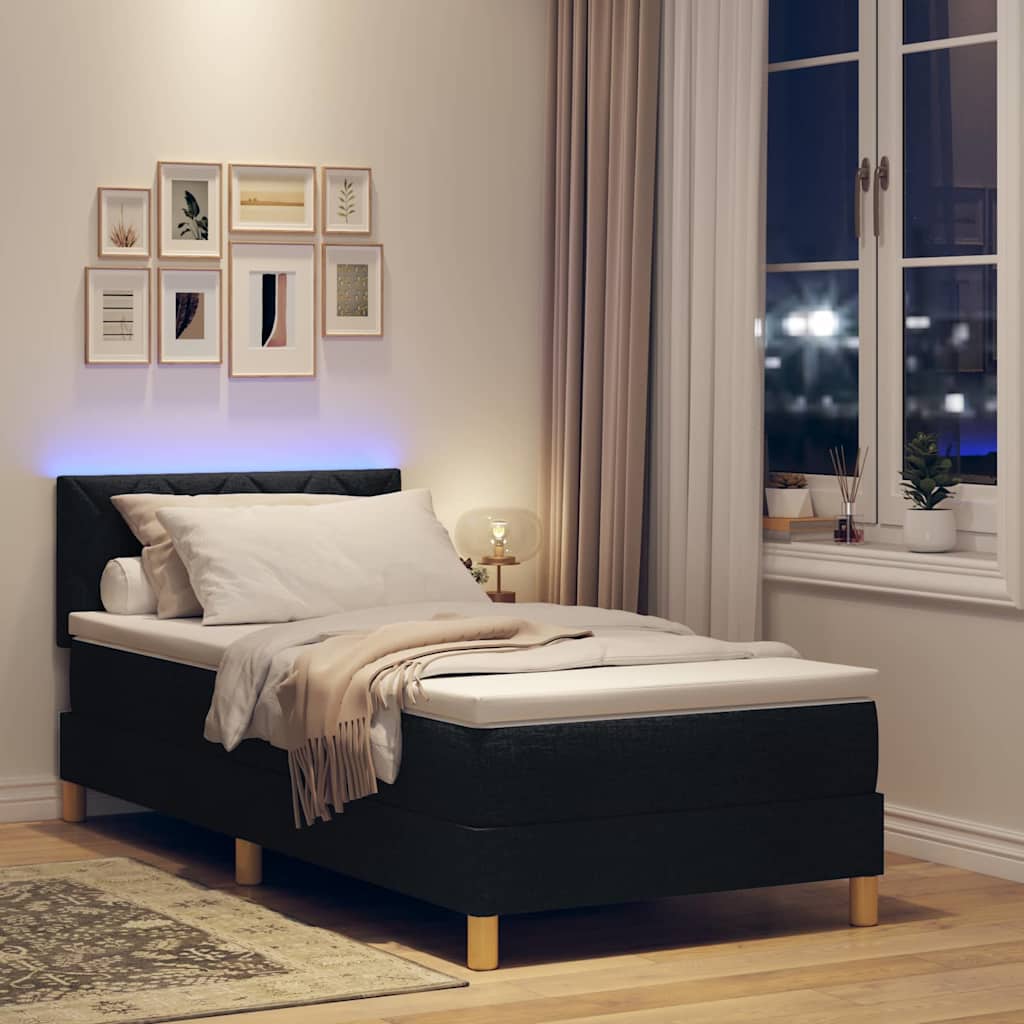 LED Box Spring Bed met hoofdeinde Zwart 100 x 200 cm Stof is nu te koop bij PeponiXL, paradijselijk wonen!