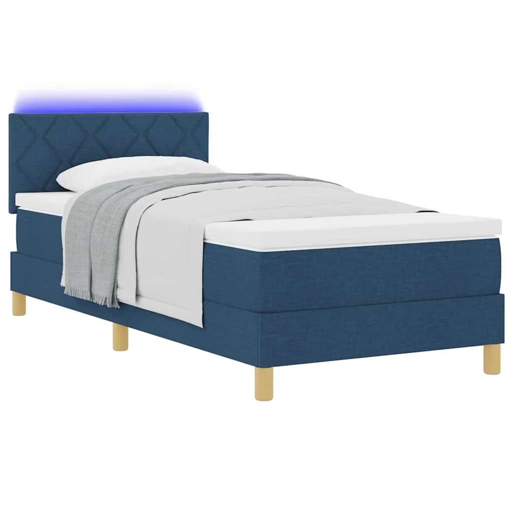 LED Box Spring Bed met hoofdeinde Blauw 100 x 200 cm Stof is nu te koop bij PeponiXL, paradijselijk wonen!