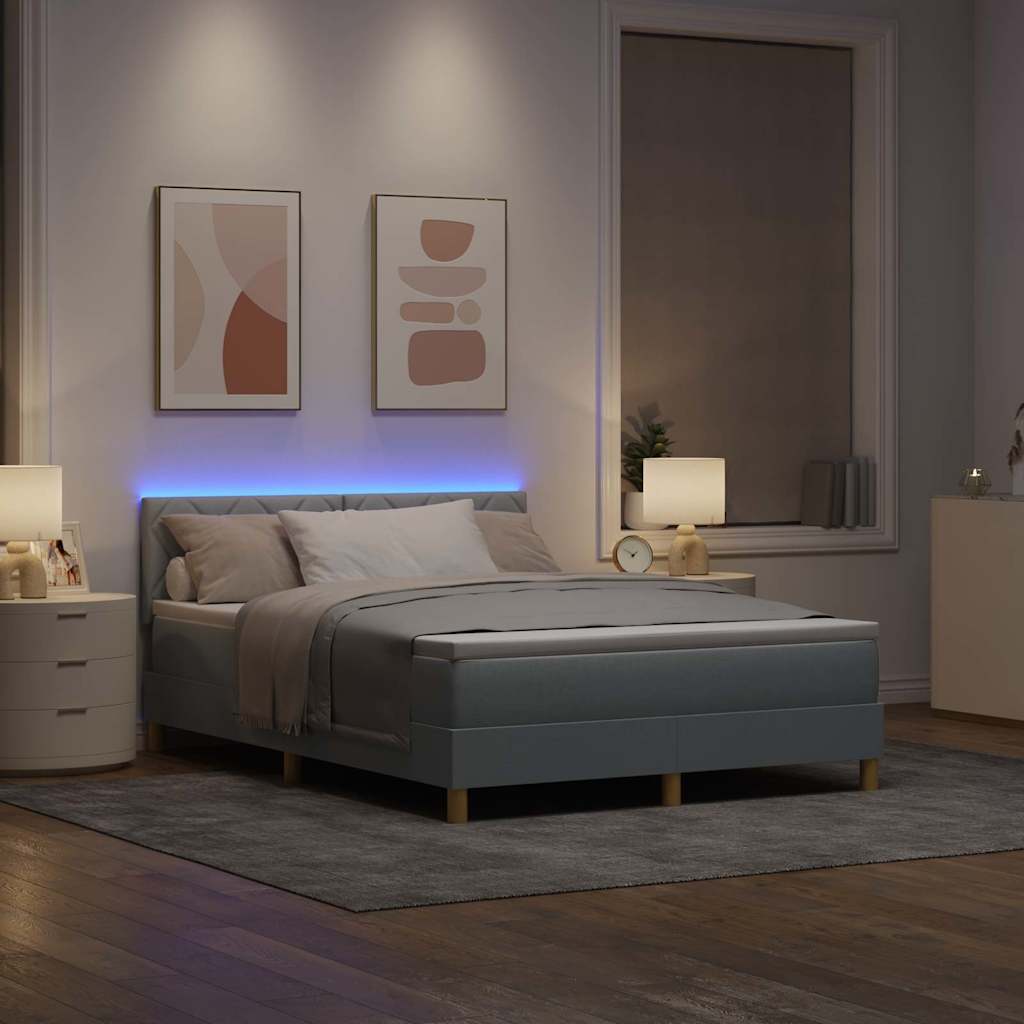 LED Box Spring Bed met hoofdeinde Lichtgrijs 160 x 200 cm Stof is nu te koop bij PeponiXL, paradijselijk wonen!