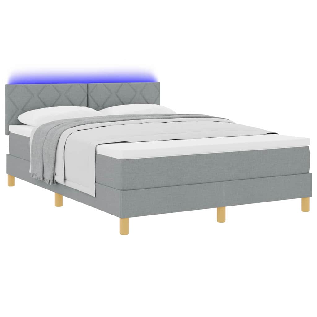 LED Box Spring Bed met hoofdeinde Lichtgrijs 160 x 200 cm Stof is nu te koop bij PeponiXL, paradijselijk wonen!