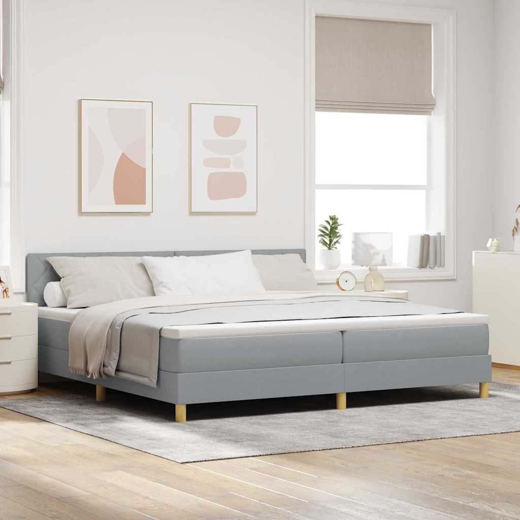 LED Box Spring Bed met hoofdeinde Lichtgrijs 200 x 200 cm Stof is nu te koop bij PeponiXL, paradijselijk wonen!