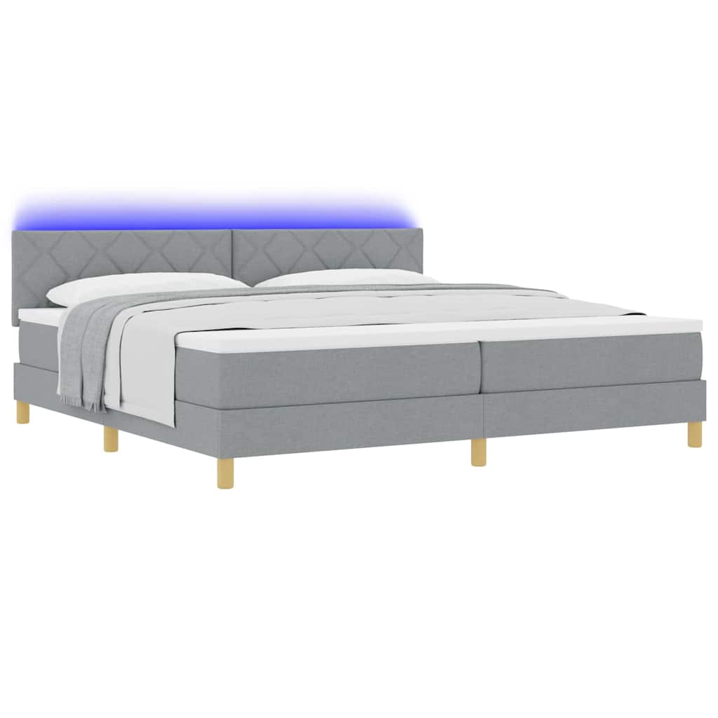 LED Box Spring Bed met hoofdeinde Lichtgrijs 200 x 200 cm Stof is nu te koop bij PeponiXL, paradijselijk wonen!
